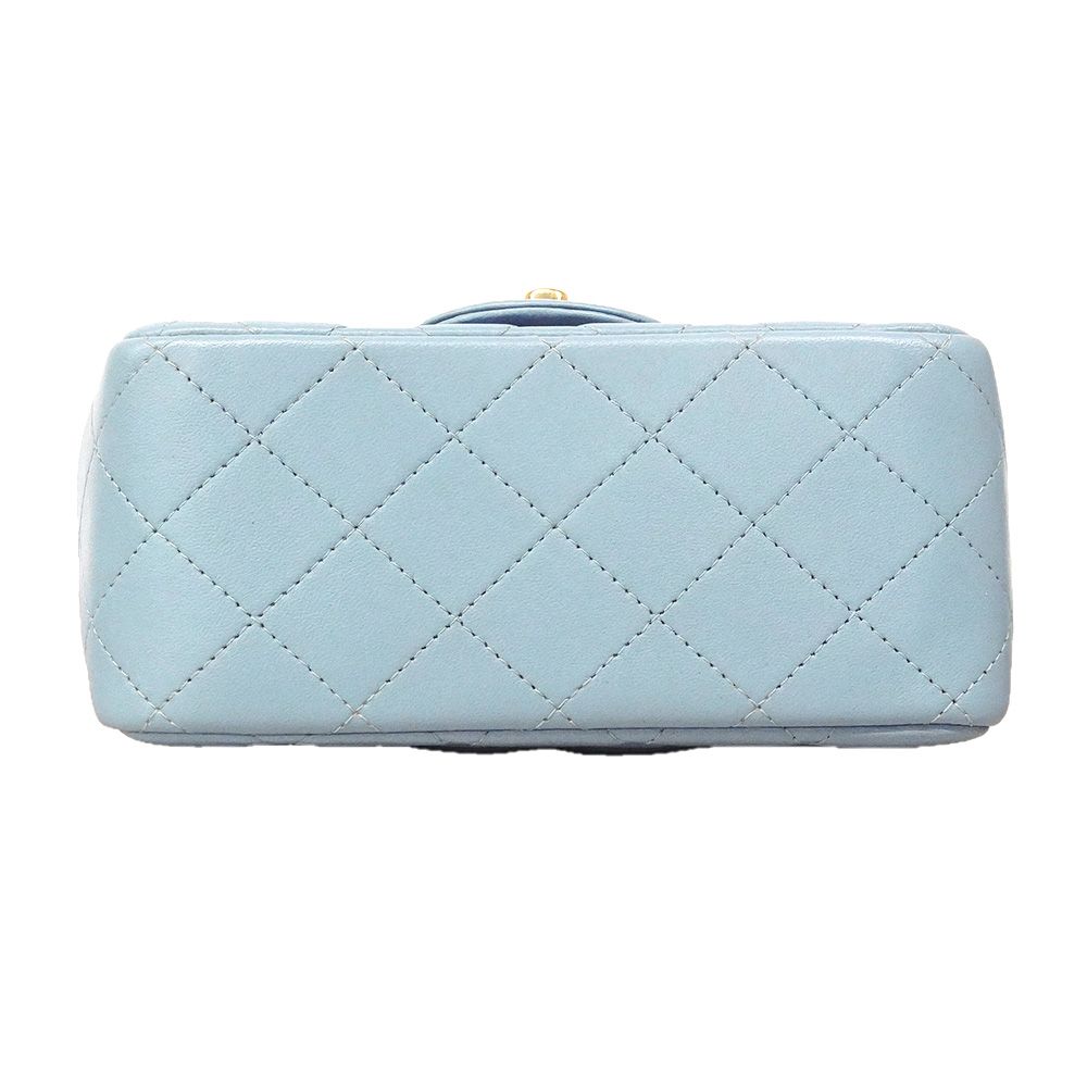 Chanel Shoulder Bag Mini Quilted Lambskin Light Blue Champagne Gold — view 3