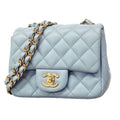 Chanel Shoulder Bag Mini Quilted Lambskin Light Blue Champagne Gold