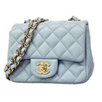 Chanel Shoulder Bag Mini Quilted Lambskin Light Blue Champagne Gold