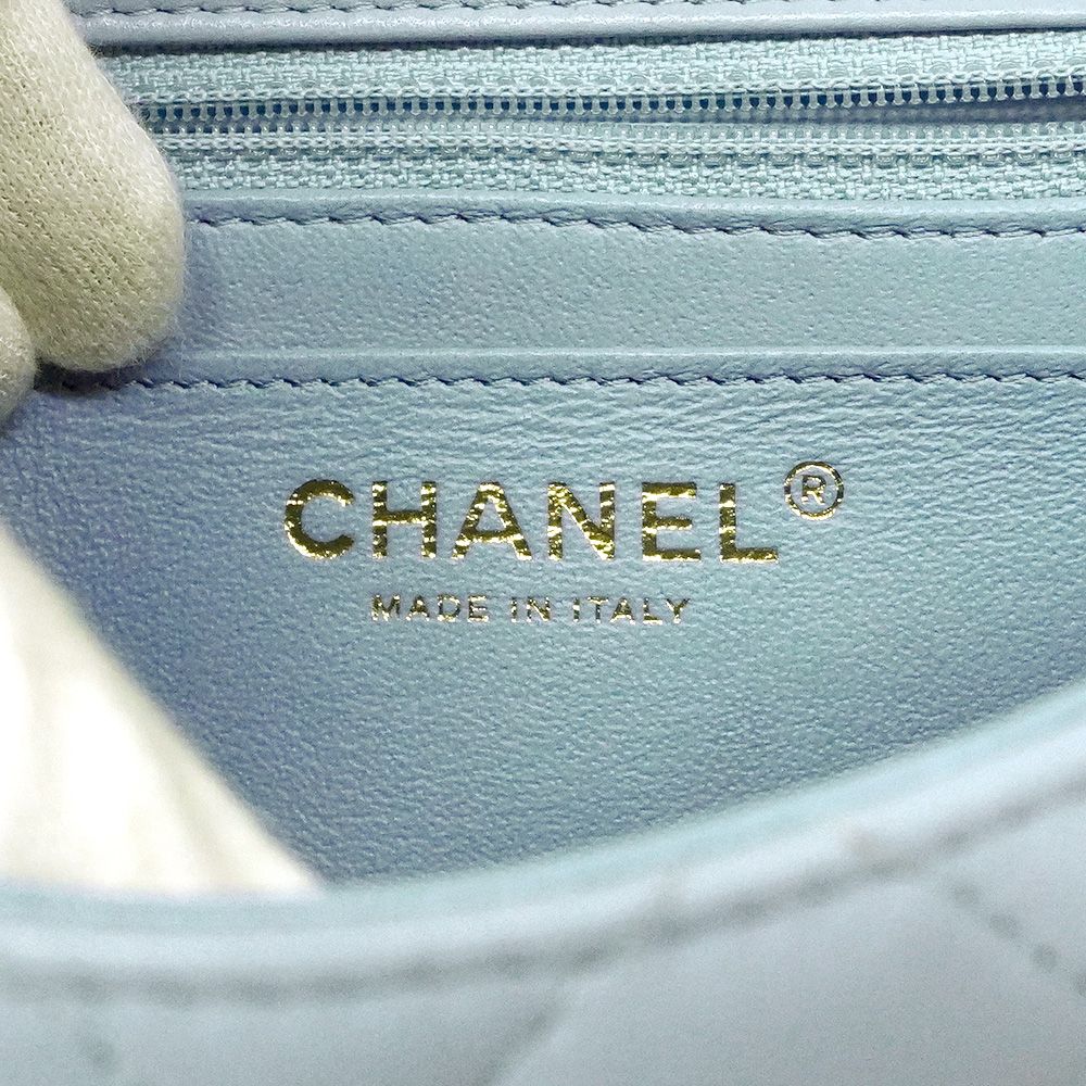 Chanel Shoulder Bag Mini Quilted Lambskin Light Blue Champagne Gold — view 5