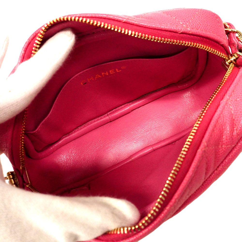 Chanel Shoulder Bag Quilted Caviar Leather Pink Gold — view 4
