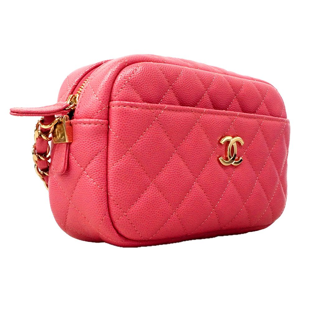 Chanel Shoulder Bag Quilted Caviar Leather Pink Gold — view 2