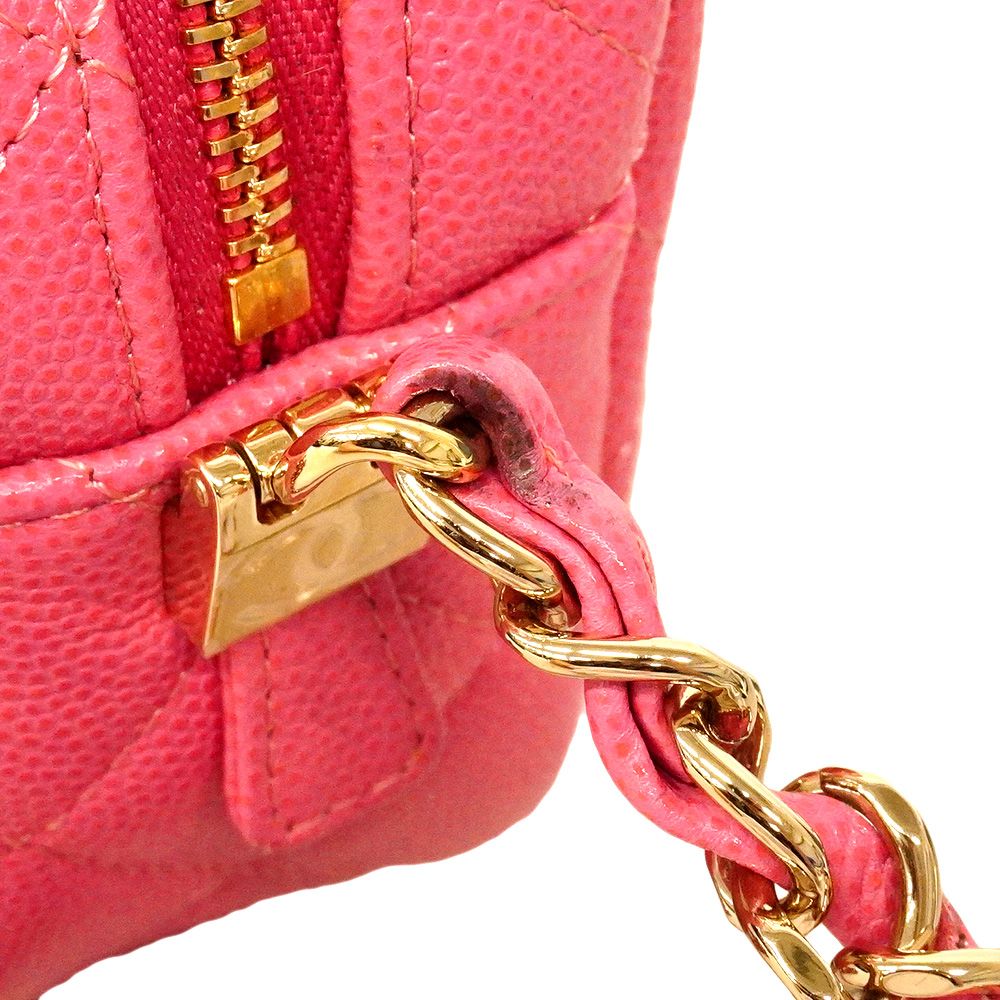 Chanel Shoulder Bag Quilted Caviar Leather Pink Gold — view 6