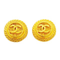 Chanel Earrings Vintage CC Logo Round Circle Gold Plated