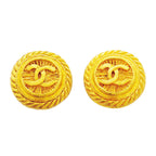 Chanel Earrings Vintage CC Logo Round Circle Gold Plated