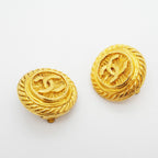 Chanel Earrings Vintage CC Logo Round Circle Gold Plated — view 2