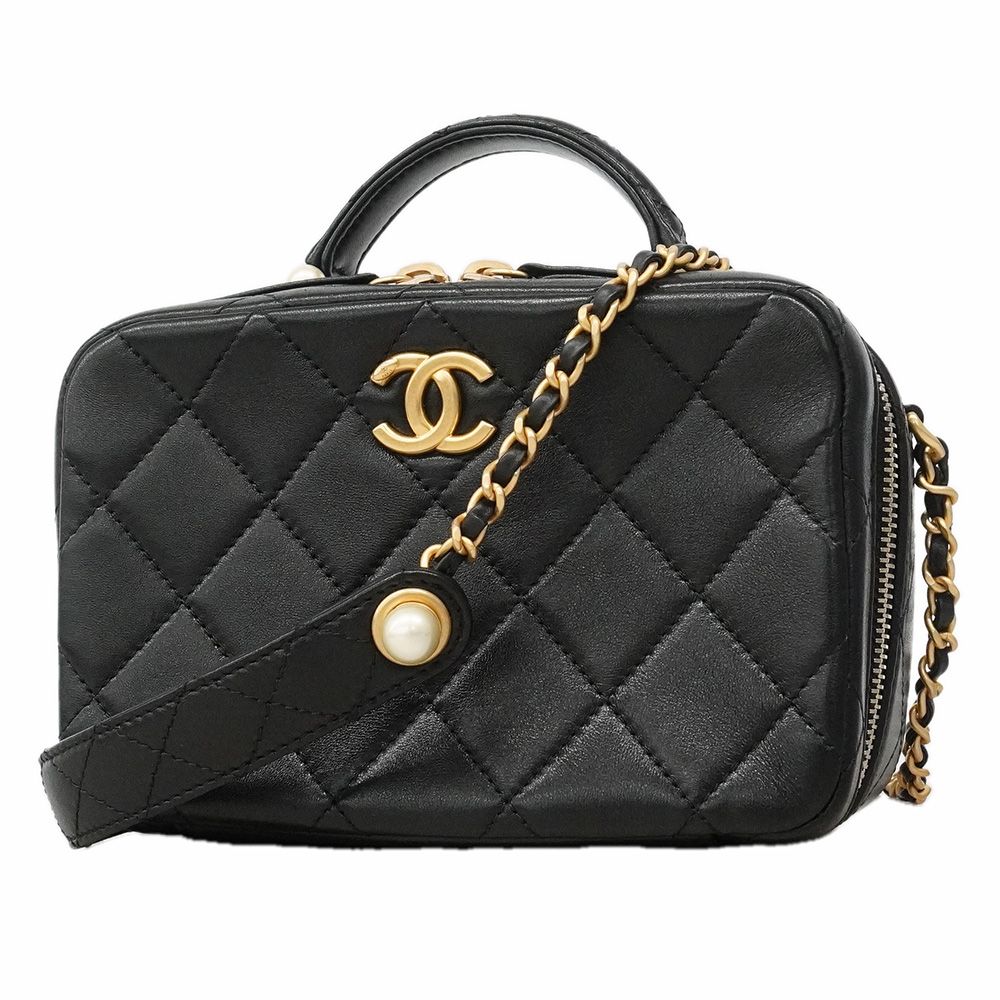 Chanel Vanity Bag Quilted Lambskin Black Gold 2-Way Bag