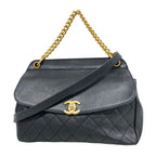 Chanel Handbag Quilted Leather Black Gold 2-Way Bag