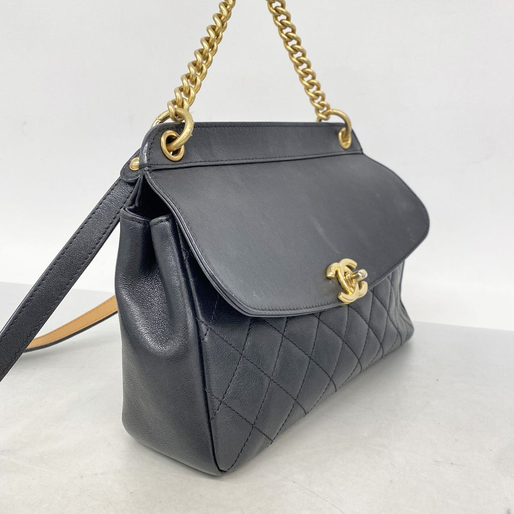 Chanel Handbag Quilted Leather Black Gold 2-Way Bag — view 2