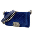 Chanel Shoulder Bag Boy Suede Navy Silver