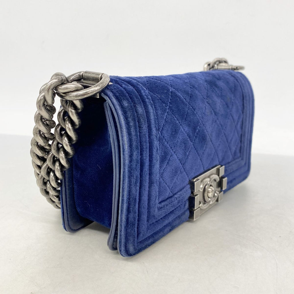 Chanel Shoulder Bag Boy Suede Navy Silver — view 2