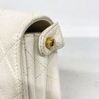 Chanel Shoulder Bag Quilted Caviar Leather White Gold — view 8