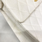 Chanel Shoulder Bag Quilted Caviar Leather White Gold — view 7