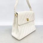 Chanel Shoulder Bag Quilted Caviar Leather White Gold — view 2