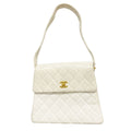 Chanel Shoulder Bag Quilted Caviar Leather White Gold