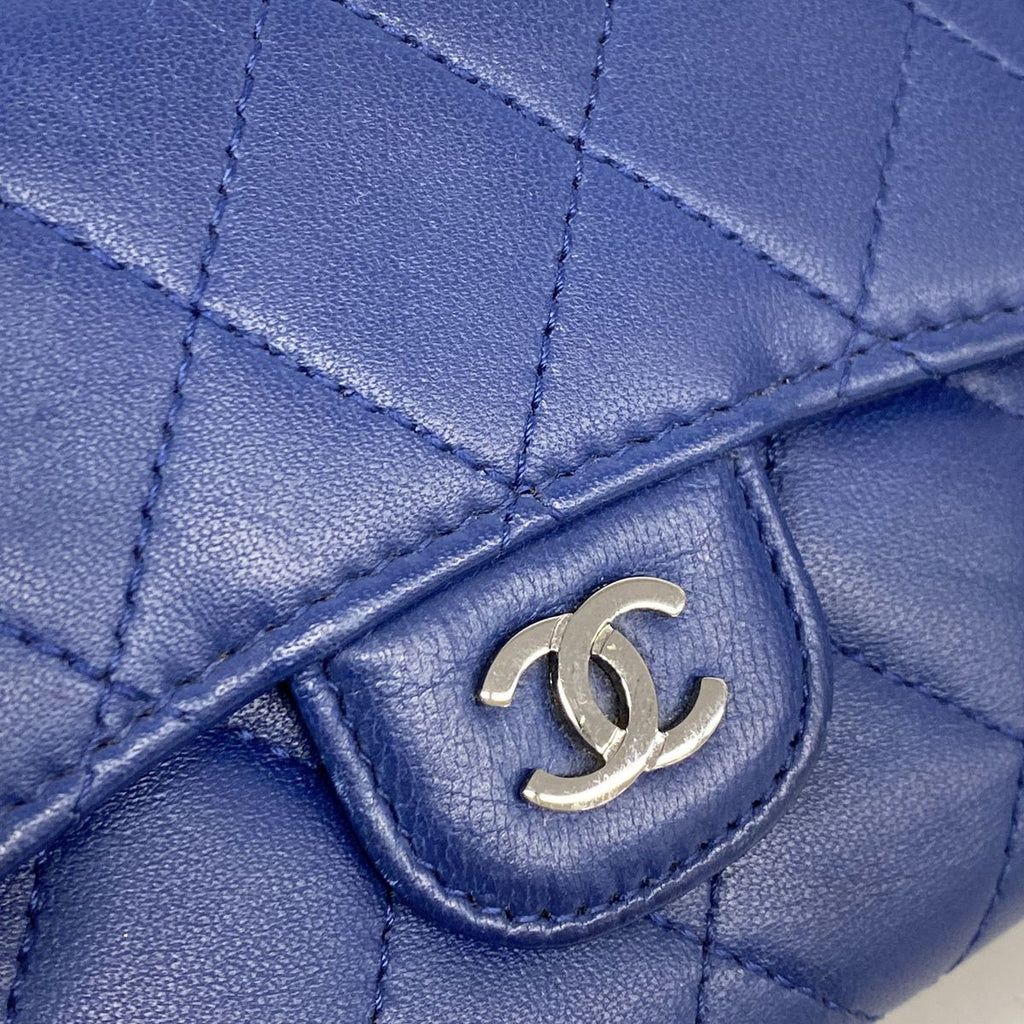 Chanel Trifold Wallet Quilted Lambskin Blue Silver — view 7