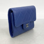 Chanel Trifold Wallet Quilted Lambskin Blue Silver — view 2