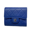 Chanel Trifold Wallet Quilted Lambskin Blue Silver