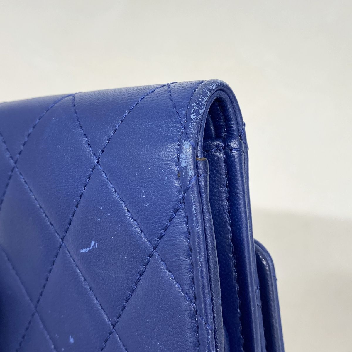 Chanel Trifold Wallet Quilted Lambskin Blue Silver — view 6