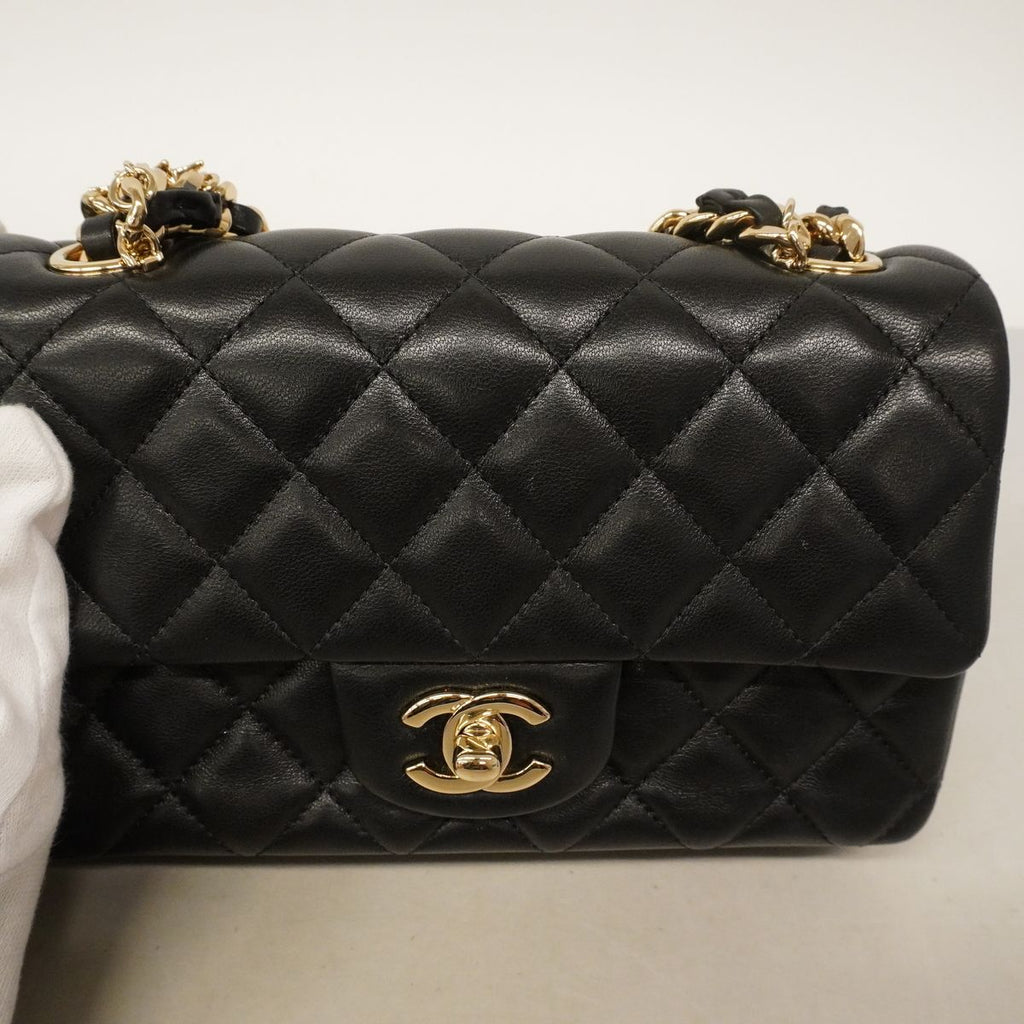 Chanel Shoulder Bag Mini Quilted Lambskin Black Champagne Gold — view 6