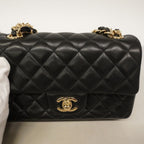Chanel Shoulder Bag Mini Quilted Lambskin Black Champagne Gold — view 6
