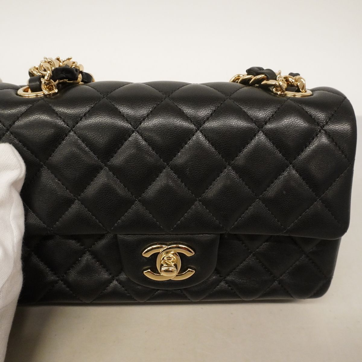 Chanel Shoulder Bag Mini Quilted Lambskin Black Champagne Gold — view 6