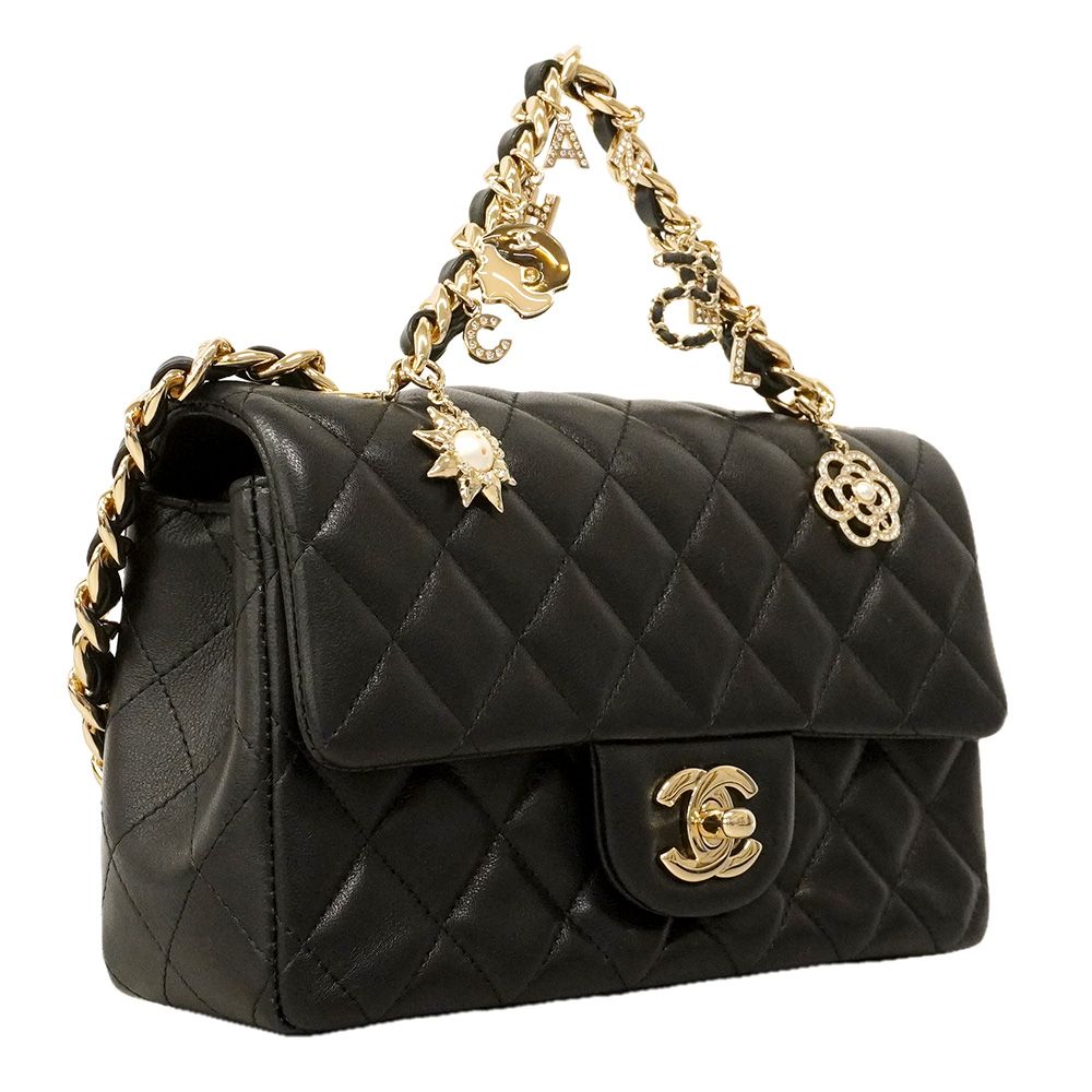 Chanel Shoulder Bag Mini Quilted Lambskin Black Champagne Gold — view 2