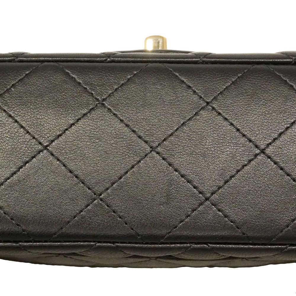 Chanel Shoulder Bag Mini Quilted Lambskin Black Champagne Gold — view 8