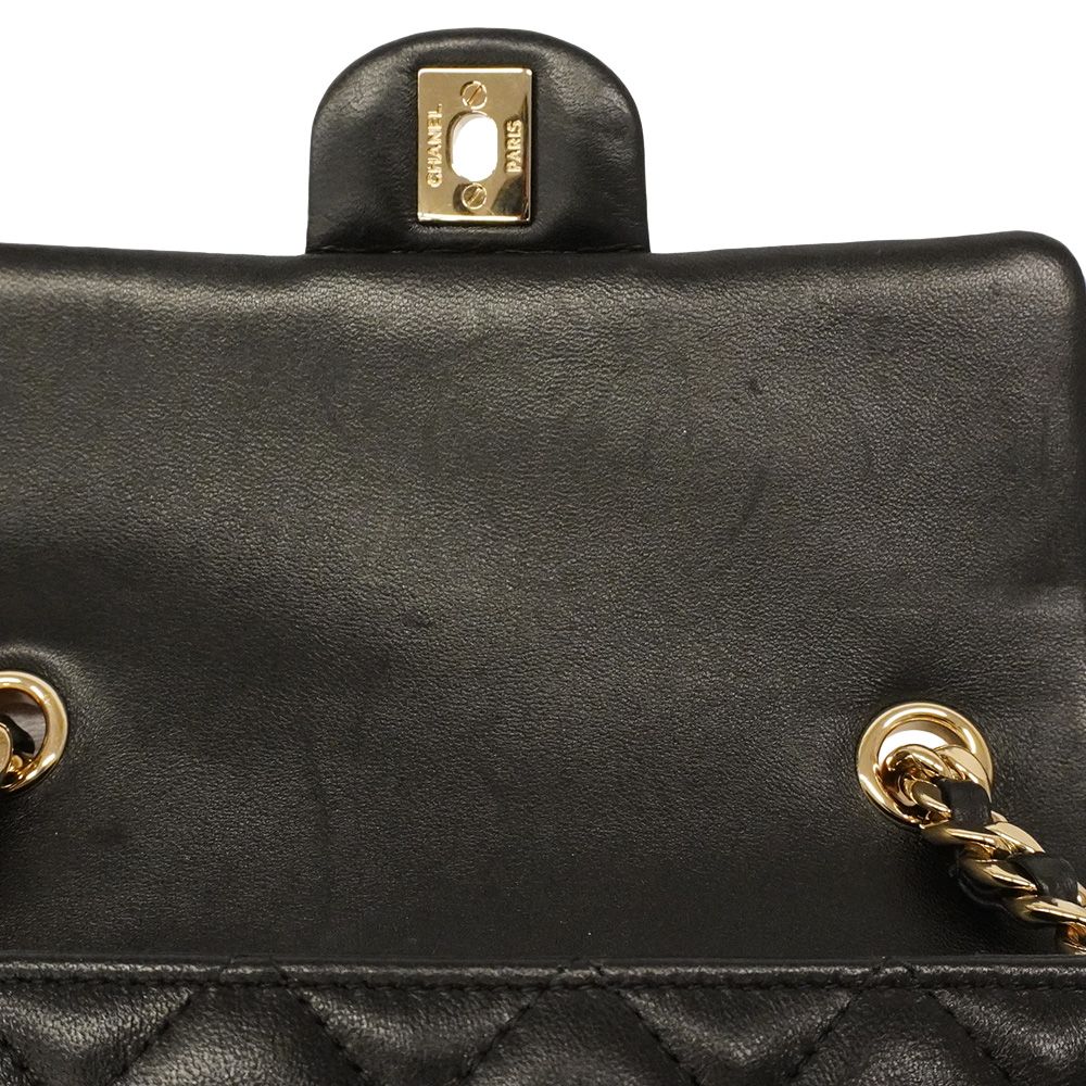 Chanel Shoulder Bag Mini Quilted Lambskin Black Champagne Gold — view 7