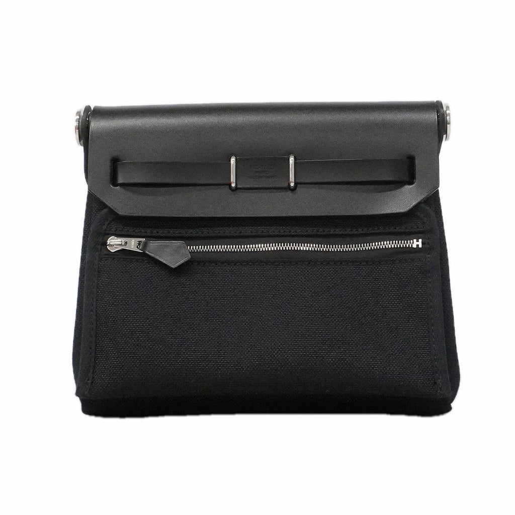 Hermes Shoulder Bag Herbag Zip Mini Toile Military Black Silver — view 6