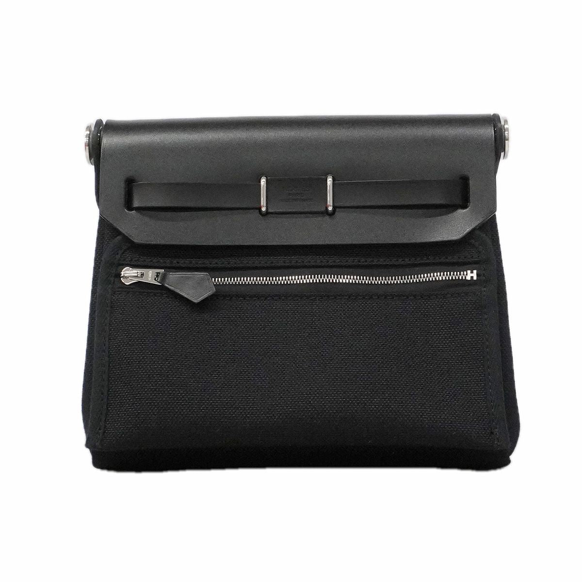Hermes Shoulder Bag Herbag Zip Mini Toile Military Black Silver — view 6