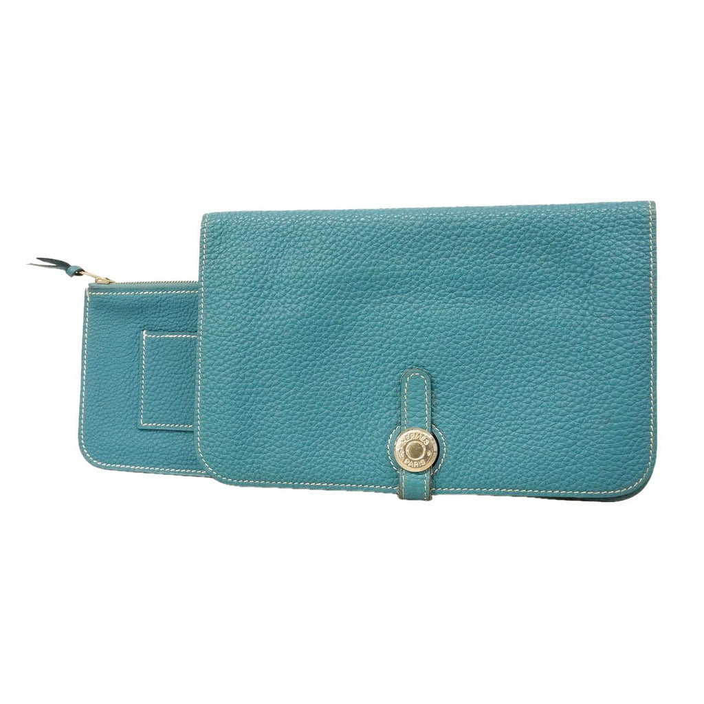 Hermes Wallet Dogon GM Togo Blue Jean Silver
