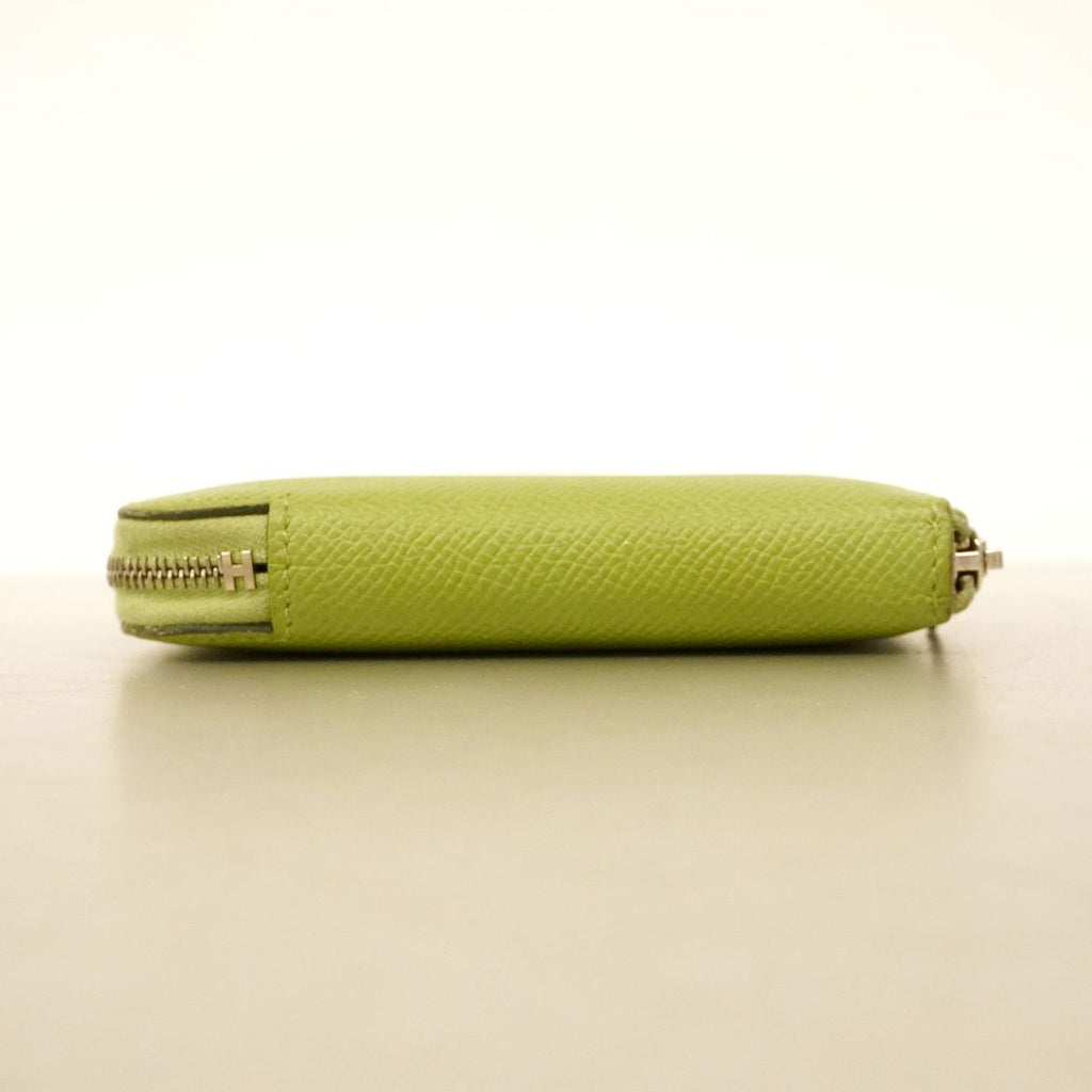 Hermes Coin Purse Azap Compact Silk'in Veau Epsom Vert Criquet Silver — view 3