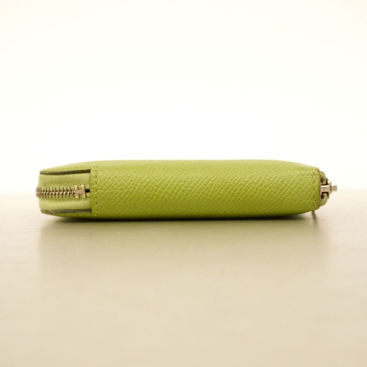 Hermes Coin Purse Azap Compact Silk'in Veau Epsom Vert Criquet Silver — view 3