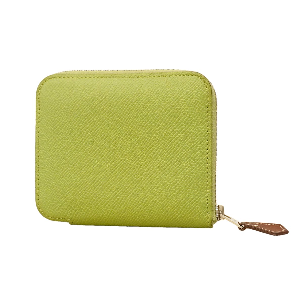 Hermes Coin Purse Azap Compact Silk'in Veau Epsom Vert Criquet Silver