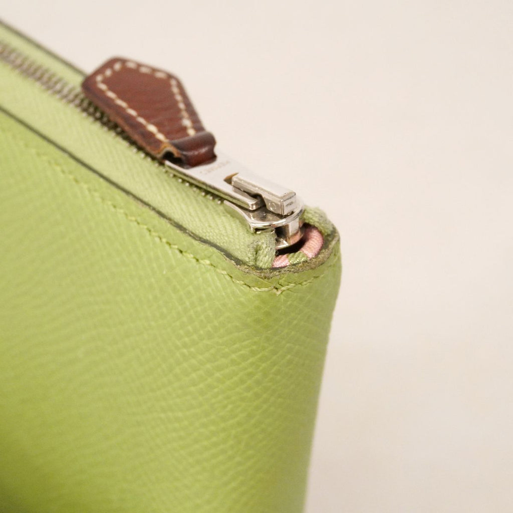 Hermes Coin Purse Azap Compact Silk'in Veau Epsom Vert Criquet Silver — view 6
