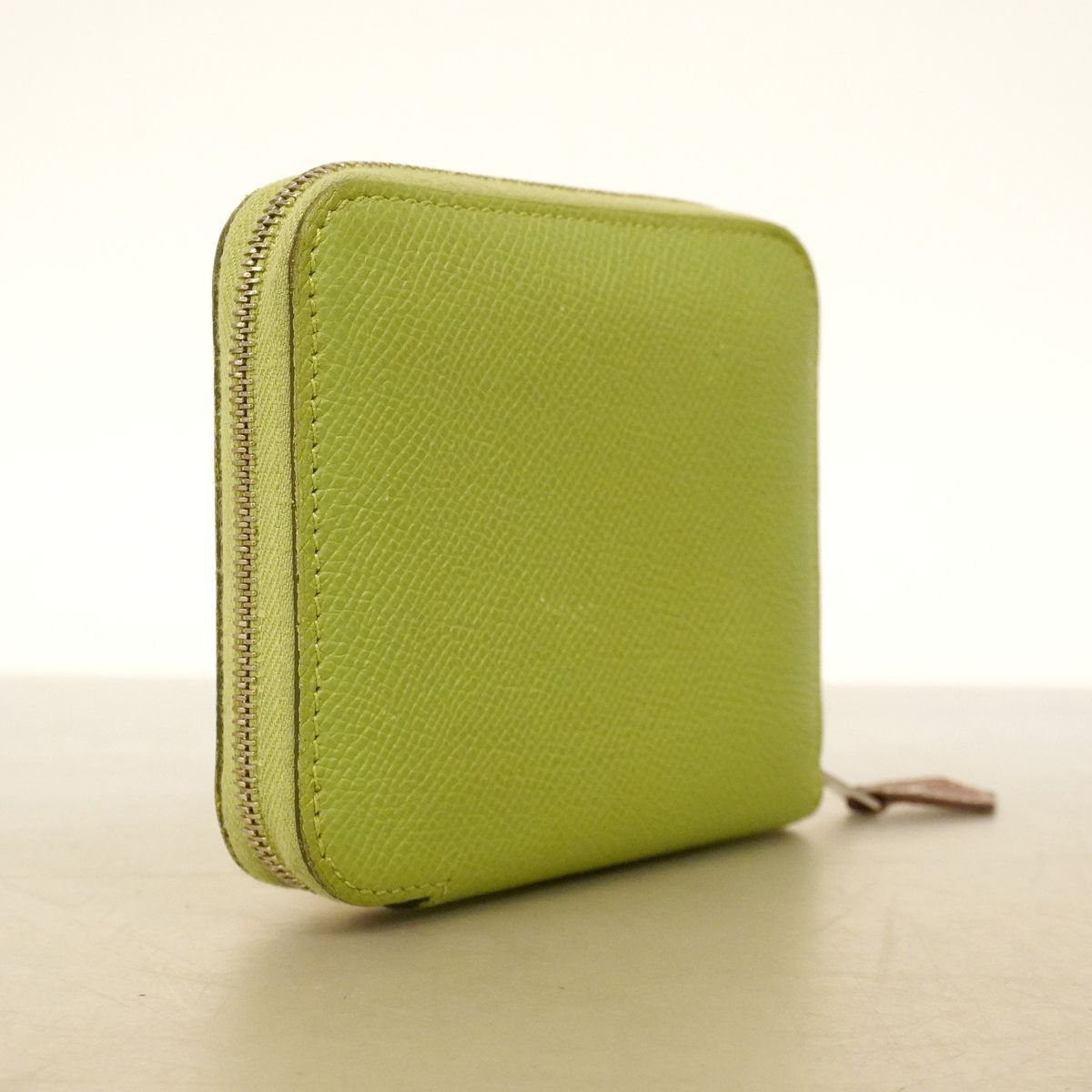 Hermes Coin Purse Azap Compact Silk'in Veau Epsom Vert Criquet Silver — view 2