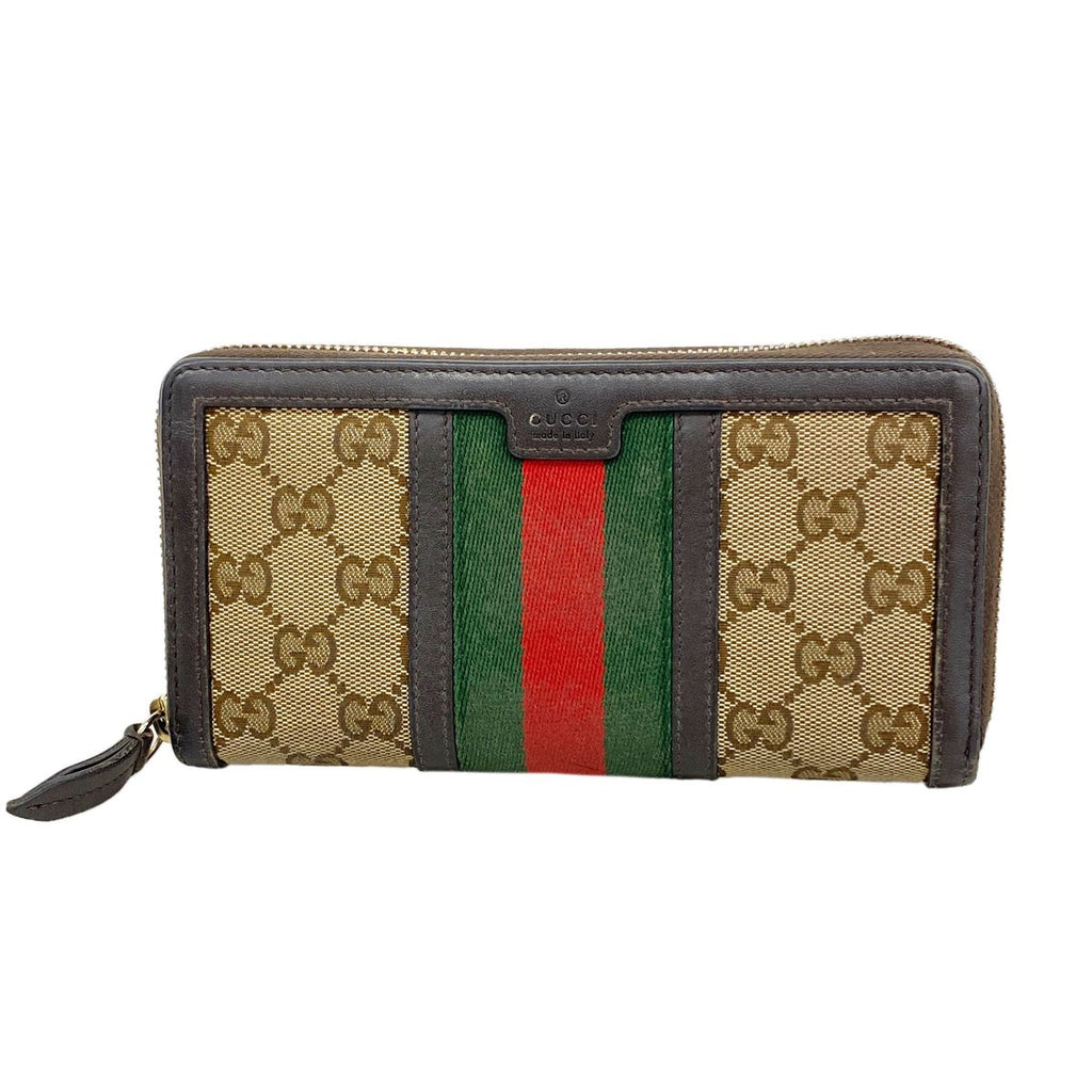 Gucci Wallet GG Canvas Sherry Line Brown Gold