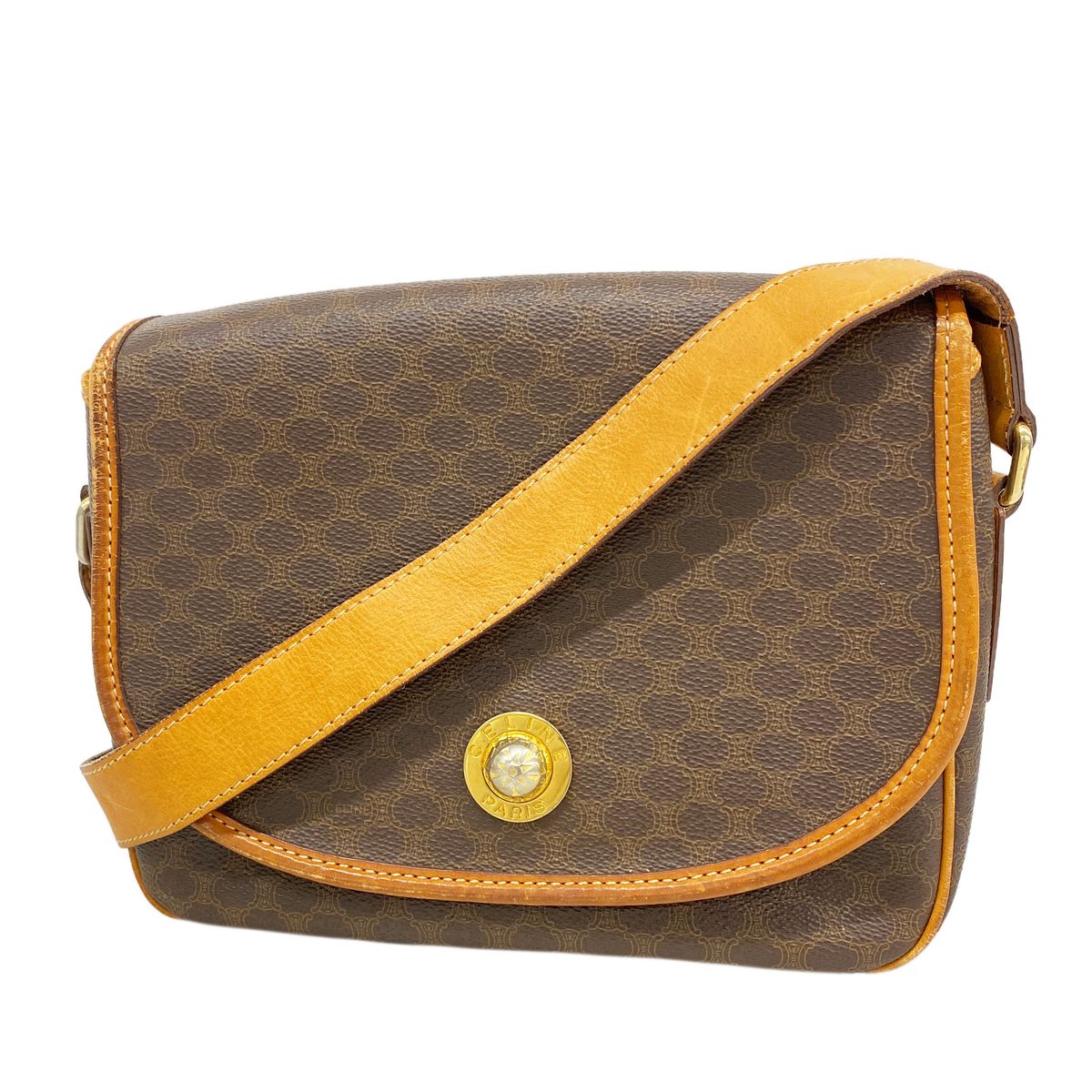 Celine Shoulder Bag Macadam Brown Gold