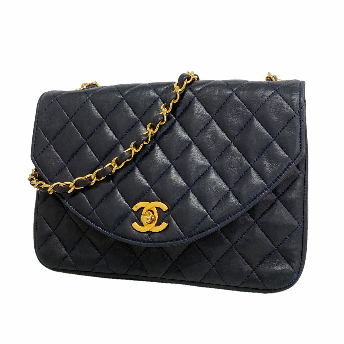Chanel Shoulder Bag Quilted Lambskin Black Gold