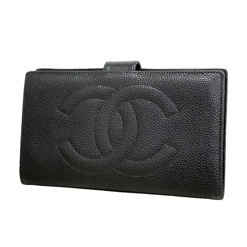 Chanel Wallet Caviar Leather Black Gold