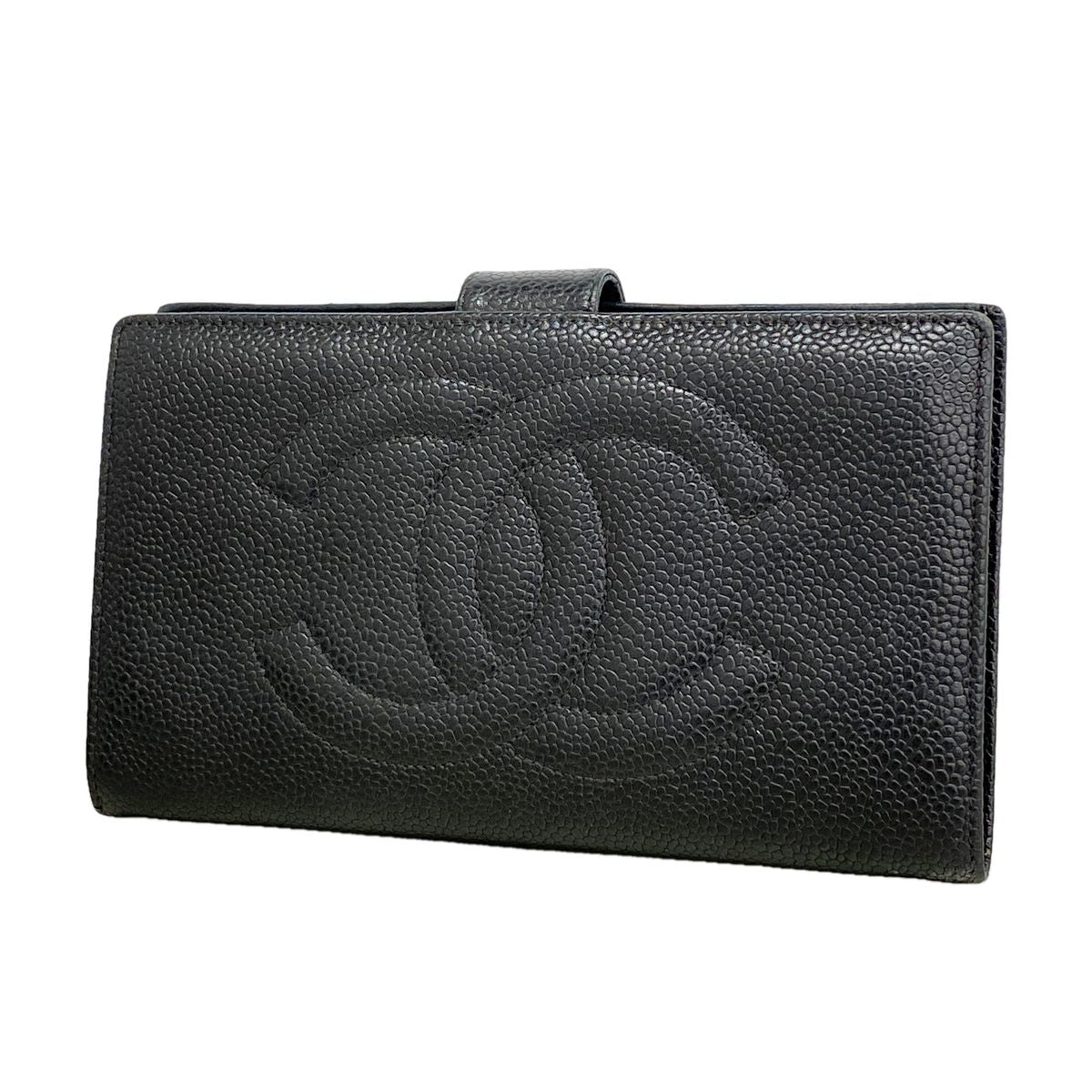 Chanel Wallet Caviar Leather Black Gold