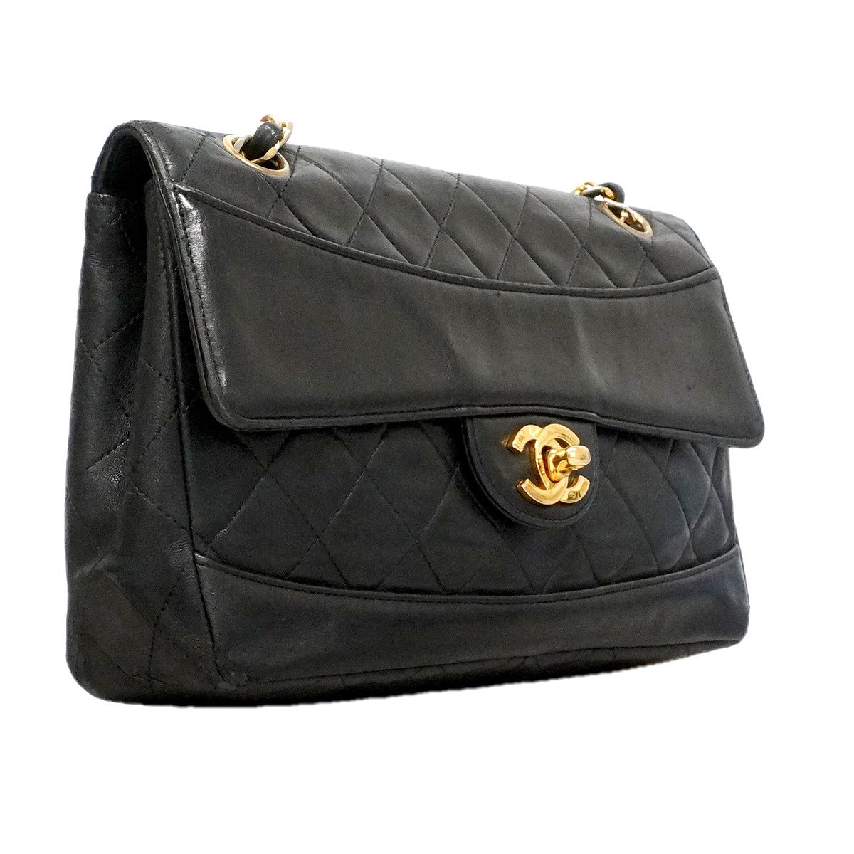 Chanel Shoulder Bag Quilted Lambskin Black Gold — view 2