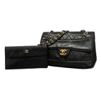 Chanel Shoulder Bag Quilted Lambskin Black Gold