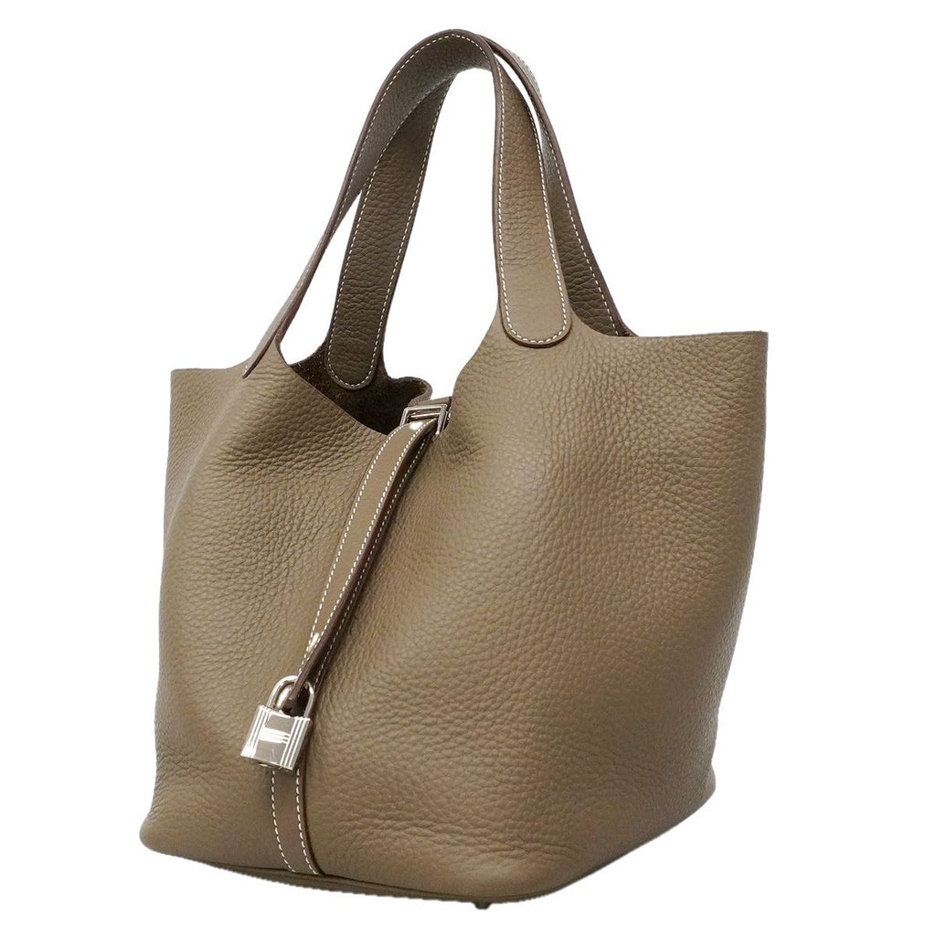 Hermes Handbag Picotin Lock MM Taurillon Clemence Etoupe Silver