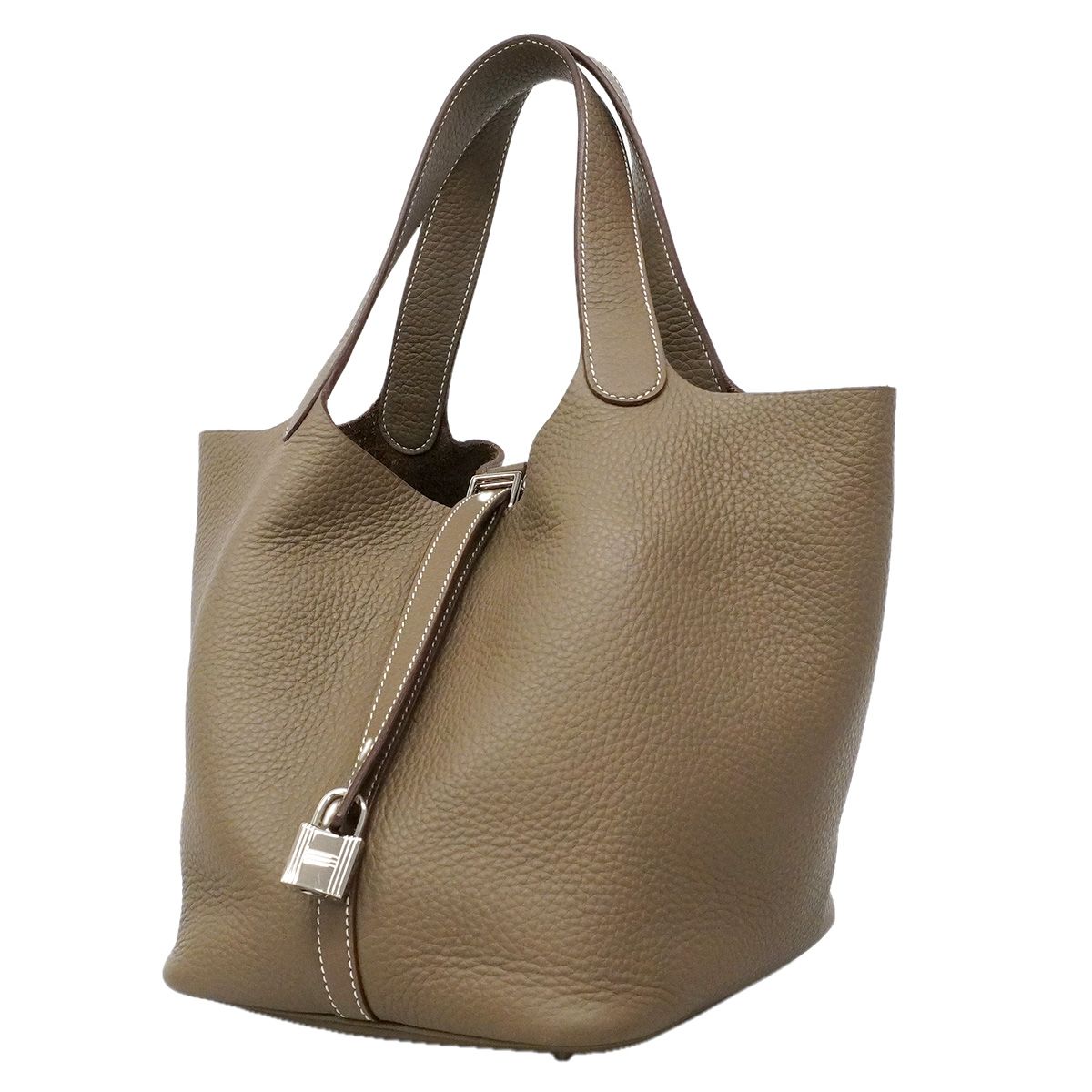 Hermes Handbag Picotin Lock MM Taurillon Clemence Etoupe Silver