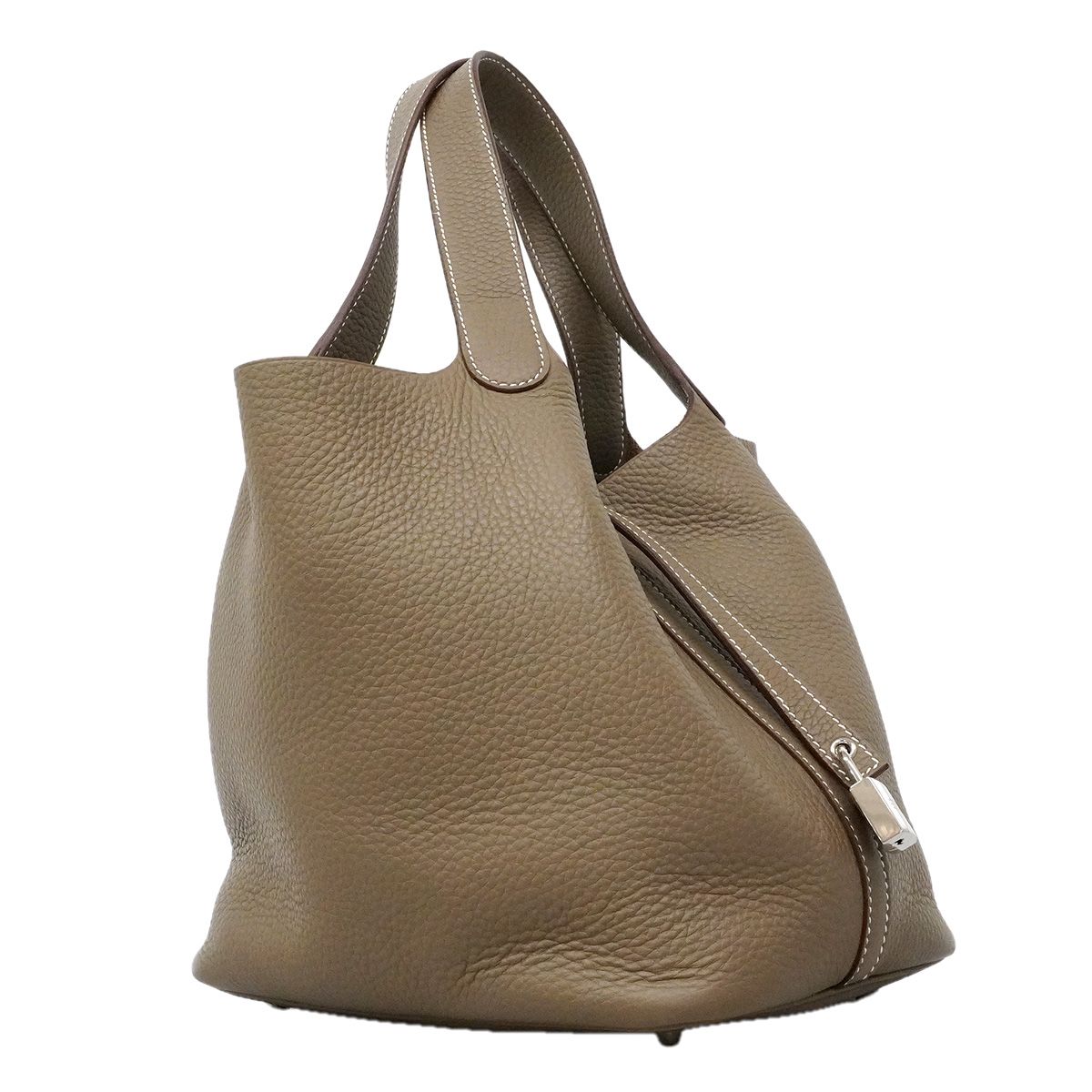 Hermes Handbag Picotin Lock MM Taurillon Clemence Etoupe Silver — view 2