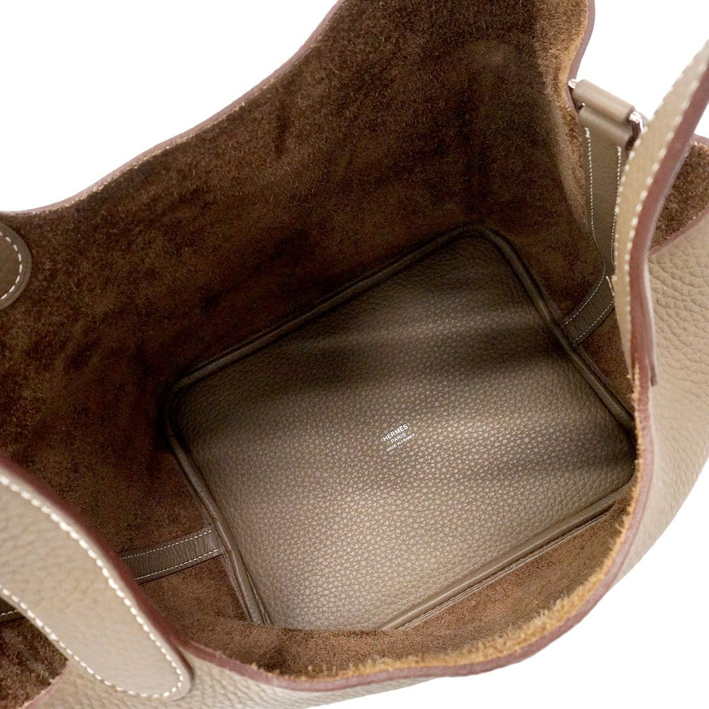 Hermes Handbag Picotin Lock MM Taurillon Clemence Etoupe Silver — view 4
