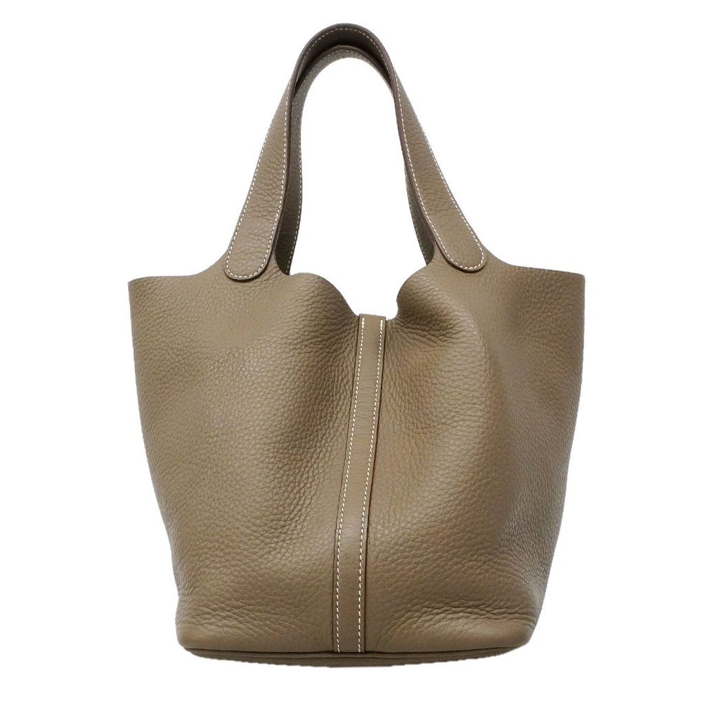 Hermes Handbag Picotin Lock MM Taurillon Clemence Etoupe Silver — view 8
