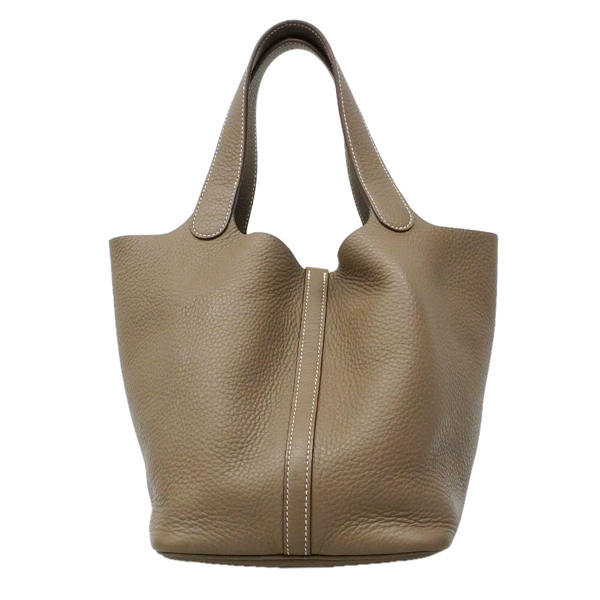 Hermes Handbag Picotin Lock MM Taurillon Clemence Etoupe Silver — view 8